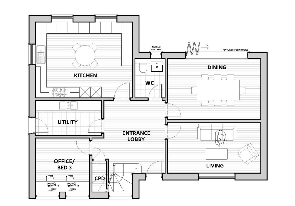 Lot: 24 - FREEHOLD SITE IN SEMI-RURAL LOCATION WITH PLANNING FOR A DETACHED DWELLING - Proposed Ground Floor Plan